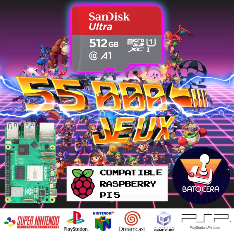 Carte SD 512Go 55000 jeux pour Raspberry Pi5