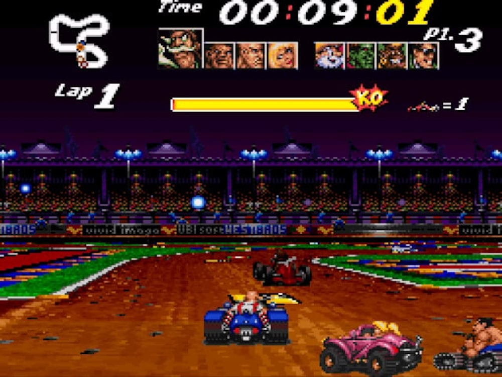 street racer kart karting multi joueurs multi snes super nintendo fun retro batocera recalbox clone - STREET RACER - Super Nintendo